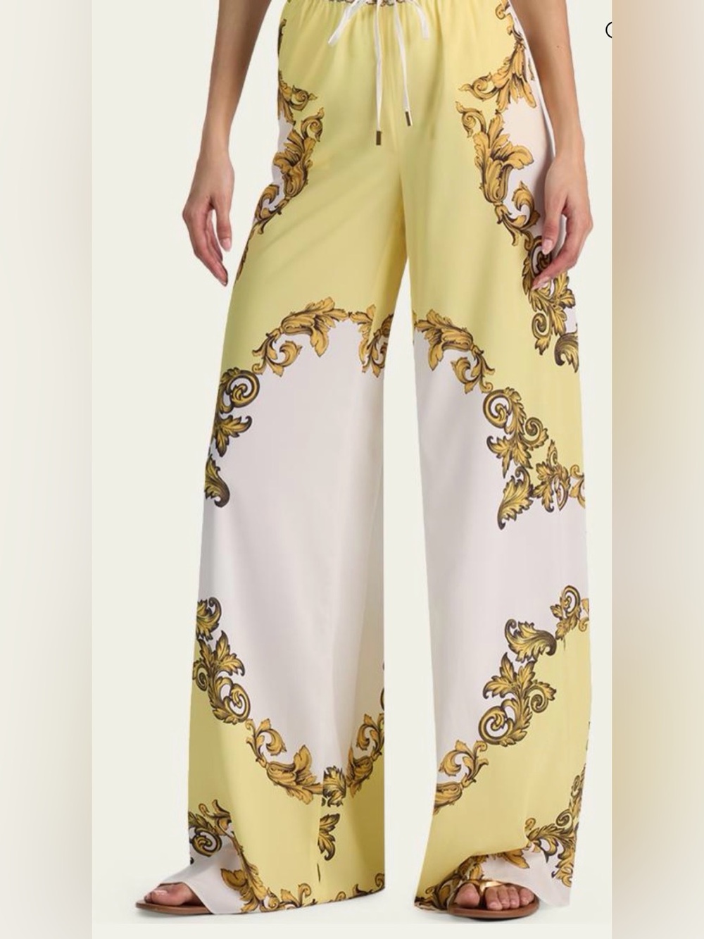 Alice + Olivia Yellow and White Baroque Wide-Leg Pants - Picture 2 of 6